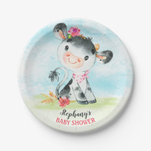 Wasserfarben Girl Cow Baby Duschfarm Pappteller