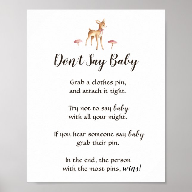 Wasserfarben-Girl-Deer Say Baby Shower Game Poster (Vorne)
