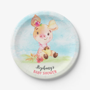 Wasserfarben Girl Piggy Baby Duschfarm Pappteller