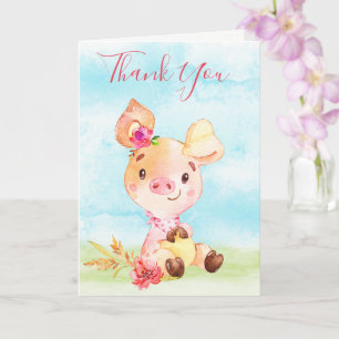 Wasserfarben Girl Piggy Farm Danke Karte
