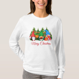 Wasserfarben Gnomes Red Merry Christmas Long W T-Shirt