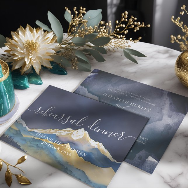 Wasserfarben - Goldberge Hochzeitliches Probe-Dinn Einladung (Von Creator hochgeladen)