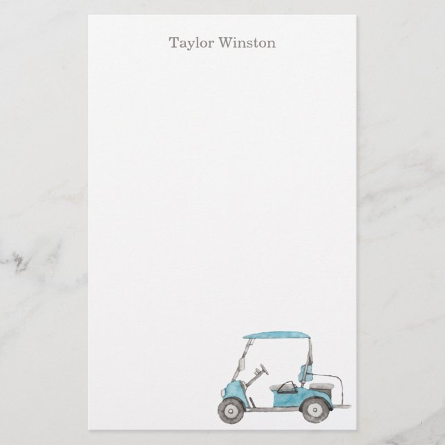 Wasserfarben Golf Cart Personalisiertes Geschirr Briefpapier (Vorderseite)