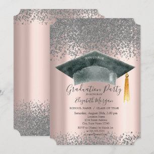 Wasserfarben-Grad-Kappe, Diamanten-Rose-Gold-Absch Einladung