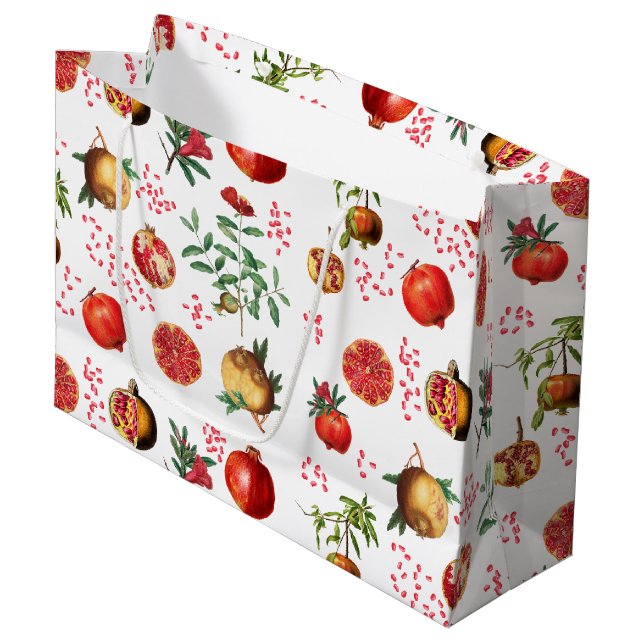 Wasserfarben Granatapfel Mittelmeerfruchtmuster Große Geschenktüte (Vorderseite Schrägansicht)