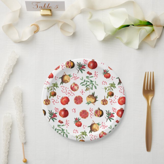Wasserfarben Granatapfel Mittelmeerfruchtmuster Pappteller (Hochzeit)