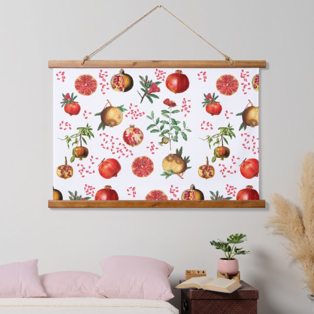 Wasserfarben Granatapfel Mittelmeerfruchtmuster Wandteppich Mit Holzrahmen (Schlafzimmer)
