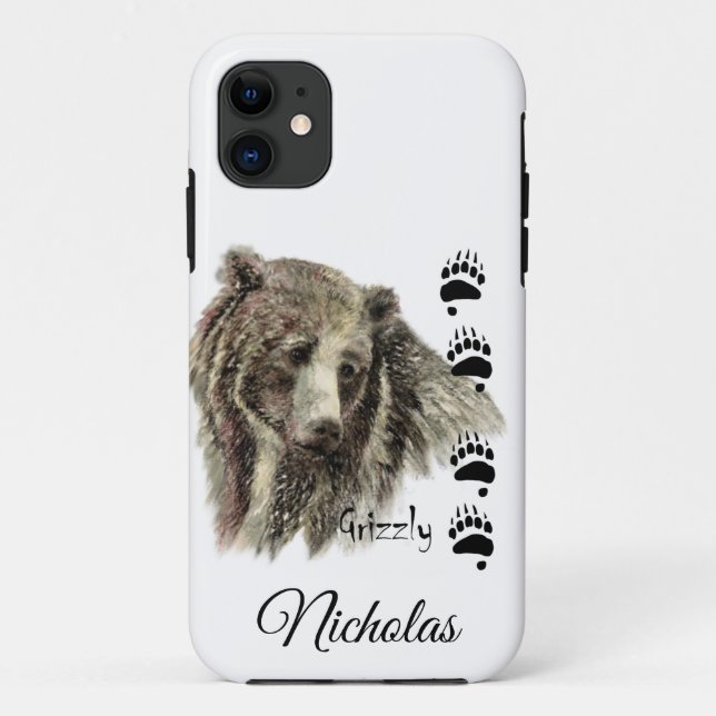 Wasserfarben Grizzly Bär Tierart zum Anpassen Case-Mate iPhone Hülle (Rückseite)