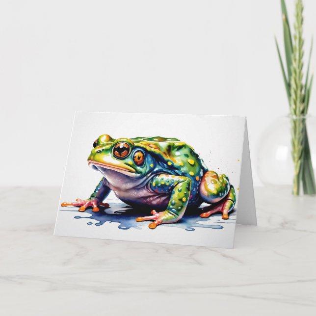 Wasserfarben-Grüner Frosch, Süßer Bunter Kröte  Karte (Vorderseite)
