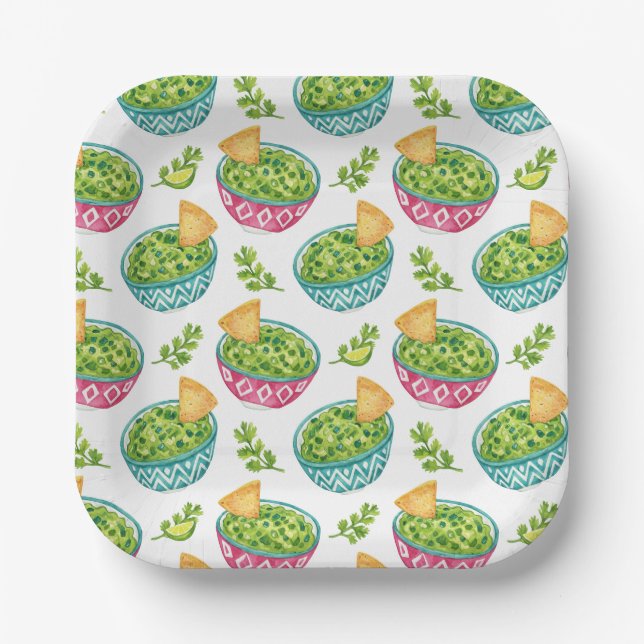 Wasserfarben-Guacamole-&-Chips-Fiesta-Party-Teller Pappteller (Vorderseite)
