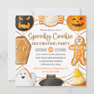 Wasserfarben-Halloween-Kekse-Verzierungs-Party Einladung