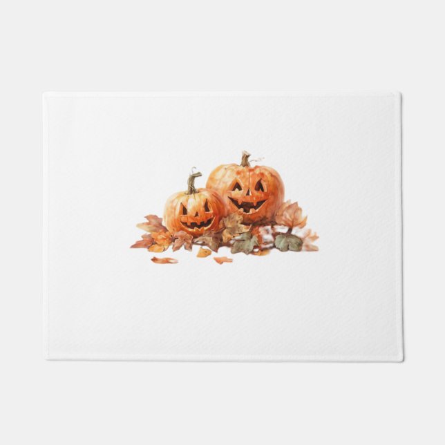 Wasserfarben-Halloween-Kürbis mit Herbstblättern O Fußmatte (Vorderseite)