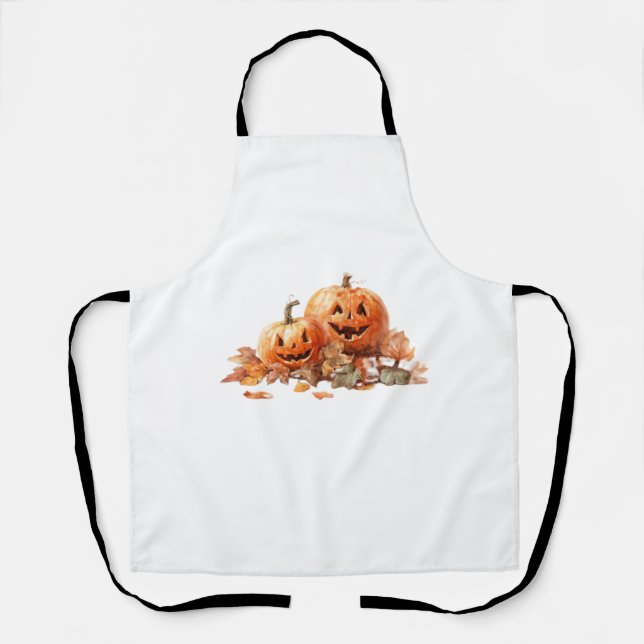 Wasserfarben-Halloween-Kürbis mit Herbstblättern O Schürze (Vorderseite)