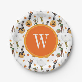 Wasserfarben Halloween-Mode-Mädchen Hexenmongram Pappteller