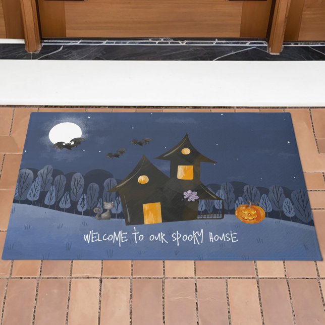 Wasserfarben Halloween Spuk Haus Fußmatte (Von Creator hochgeladen)