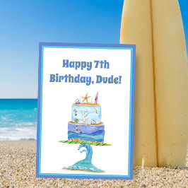 Wasserfarben-Happy 7. Geburtstags Surfer Cake Card Karte