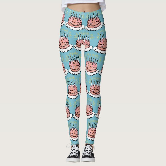 Wasserfarben Happy Birthday Pink Cake Celebration Leggings (Vorderseite)