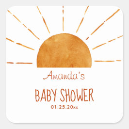 Wasserfarben Happy Yellow Sunshine Boho Babydusche Quadratischer Aufkleber