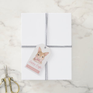 Wasserfarben-Hase mit rosa Schleife   Süßer Osterh Geschenkanhänger
