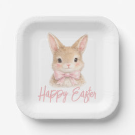 Wasserfarben-Hase mit rosa Schleife | Süßer Osterh Pappteller