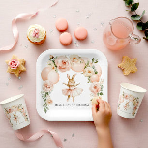 Wasserfarben-Hasen-Ballerina-Geburtstags-Teller Pappteller