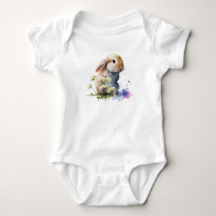 Wasserfarben-Hasenkaninchen auf einer Blumenwiese Baby Strampler