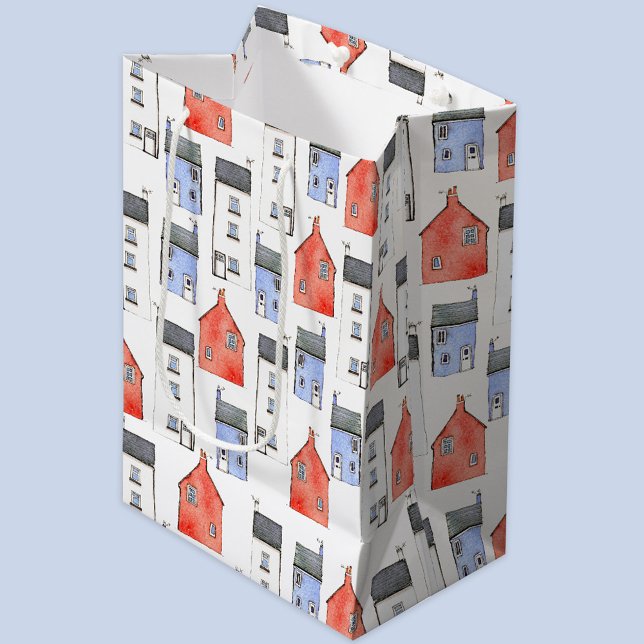 Wasserfarben Haus Art Housewärme Mittlere Geschenktüte (Watercolor house pattern housewarming gift bag)