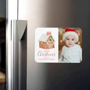 Wasserfarben-Haus aus Lebkuchen Frohe Weihnachten  Magnet
