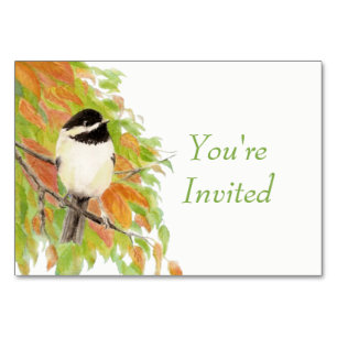 Wasserfarben Herbst Herbst Chickadee Bird Wedding Tischnummer