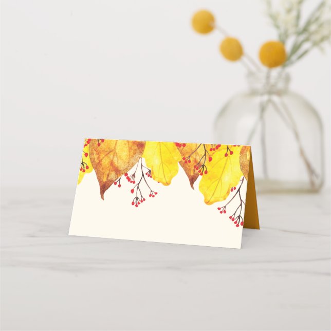 Wasserfarben Herbst Herbst Erntedank Blätter Platzkarte (Vorderseite)
