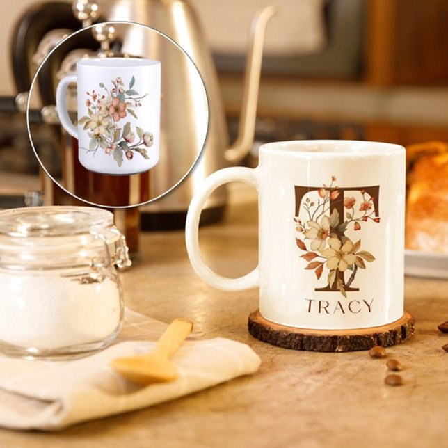 Wasserfarben Herbstfloral Initial T Kaffeetasse (Von Creator hochgeladen)