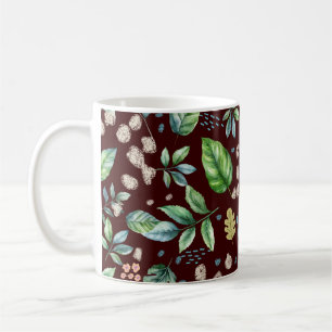 Wasserfarben-Herbstlaub auf Burgunderrot Kaffeetasse