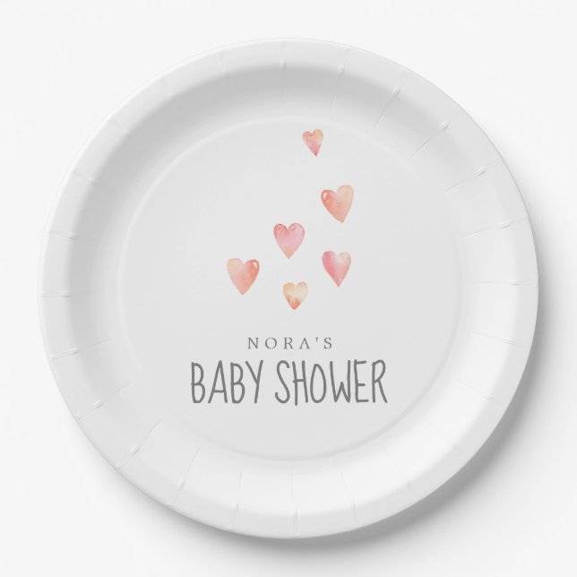 Wasserfarben-Herz-Girl-Babydusche Papierplatte Pappteller (Vorderseite)