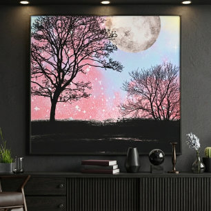 Wasserfarben Himmel mit rosa und blauen Bäumen und Leinwanddruck