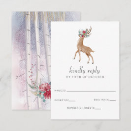 Wasserfarben-Hirsch-Blumenkiefer Winterhochzeit RSVP Karte