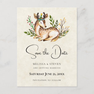 Wasserfarben-Hirsche legen Boho Save the Date ab Einladungspostkarte