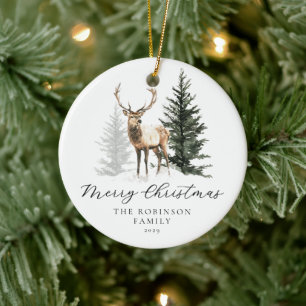 Wasserfarben-Hirschfamilien-Weihnachtsdekoration Keramik Ornament