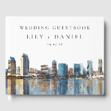 Wasserfarben-Hochzeit mit San Diego Skyline