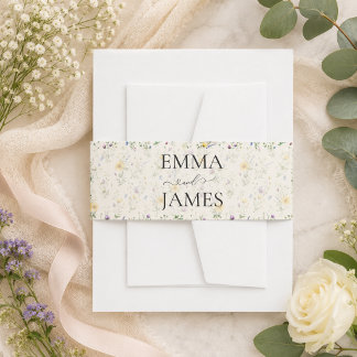 Wasserfarben-Hochzeit mit Wildblumen und floralen Einladungsbanderole
