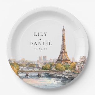 Wasserfarben-Hochzeit Paris Frankreich Zielort Pappteller