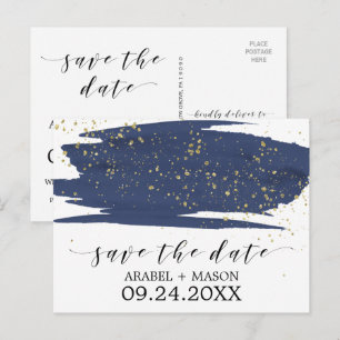 Wasserfarben-Hochzeit und Gold-Hochzeit speichern  Ankündigungspostkarte