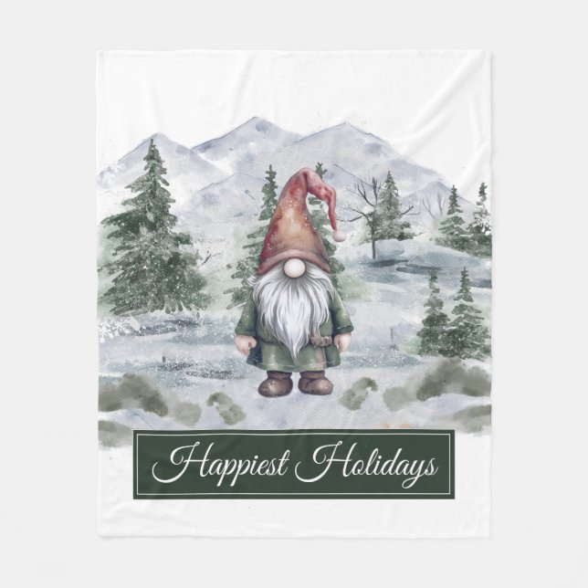 Wasserfarben Holiday Gnome Fleece Blankon (Vorderseite)