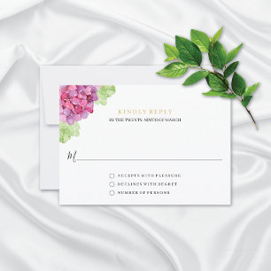 Wasserfarben-Hortensien Rosa-Töne Hochzeit RSVP Karte