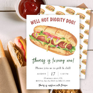 Wasserfarben-Hot-Dog-Kindergeburtstag Einladung