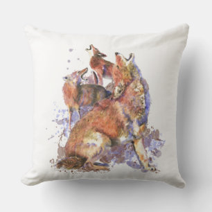 Wasserfarben-Howling-Coyote-Art-Wirbel Kissen