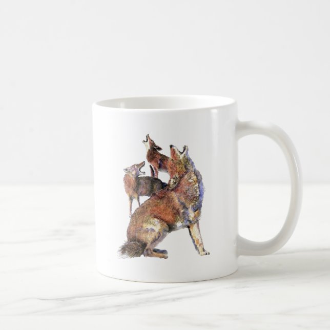 Wasserfarben Howling Coyotes Tierart Kaffeetasse (Rechts)