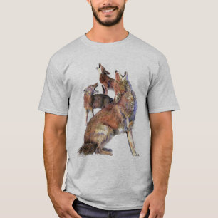 Wasserfarben Howling Coyotes Tierart T-Shirt