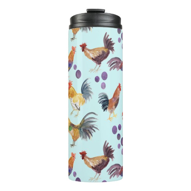 Wasserfarben Hühner Eier Barnyard Hühner Lila Blau Thermosbecher (Vorderseite)