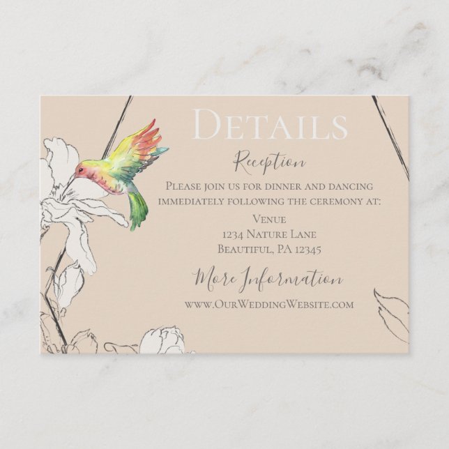 Wasserfarben Hummingbird Geodäsie Hochzeit Begleitkarte (Vorderseite)