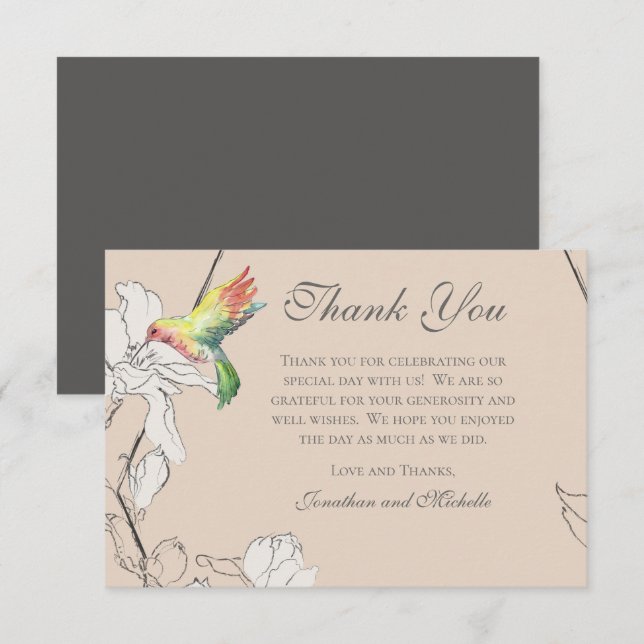 Wasserfarben Hummingbird Geodäsie Hochzeit Dankeskarte (Vorne/Hinten)